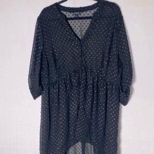 Torrid Black Sheer Textured Half Sleeve Blouse 1X